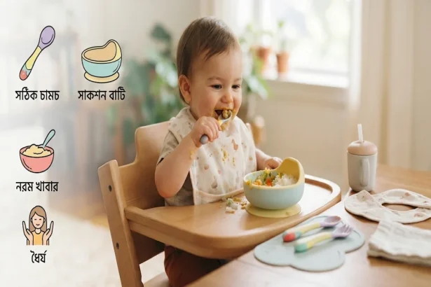শিশুকে বাটি-চামচে খাওনোর অভ্যাস করার সহজ উপায়